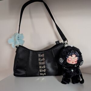 y2k black satin corset with hook closure bag